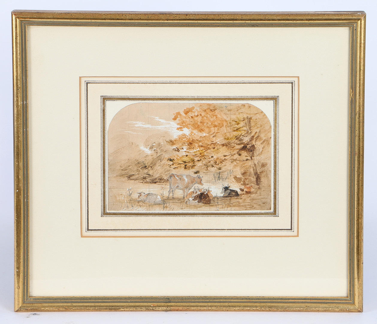 NORWICH SCHOOL (19TH CENTURY) CATTLE BEFORE RIVER'S EDGE.