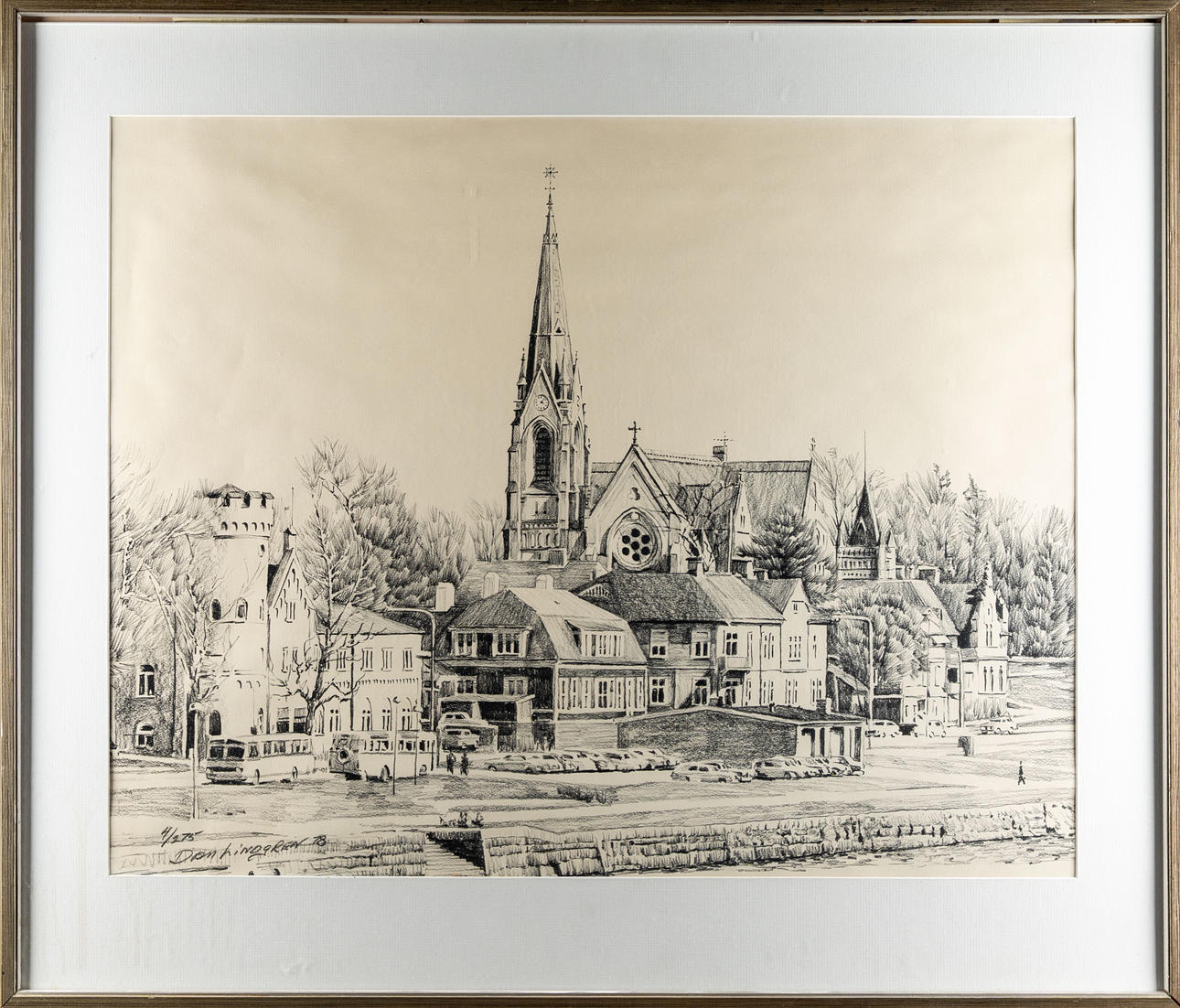 DAN LINDGREN. Lithograph, Umeå motif, Signed, 1978.