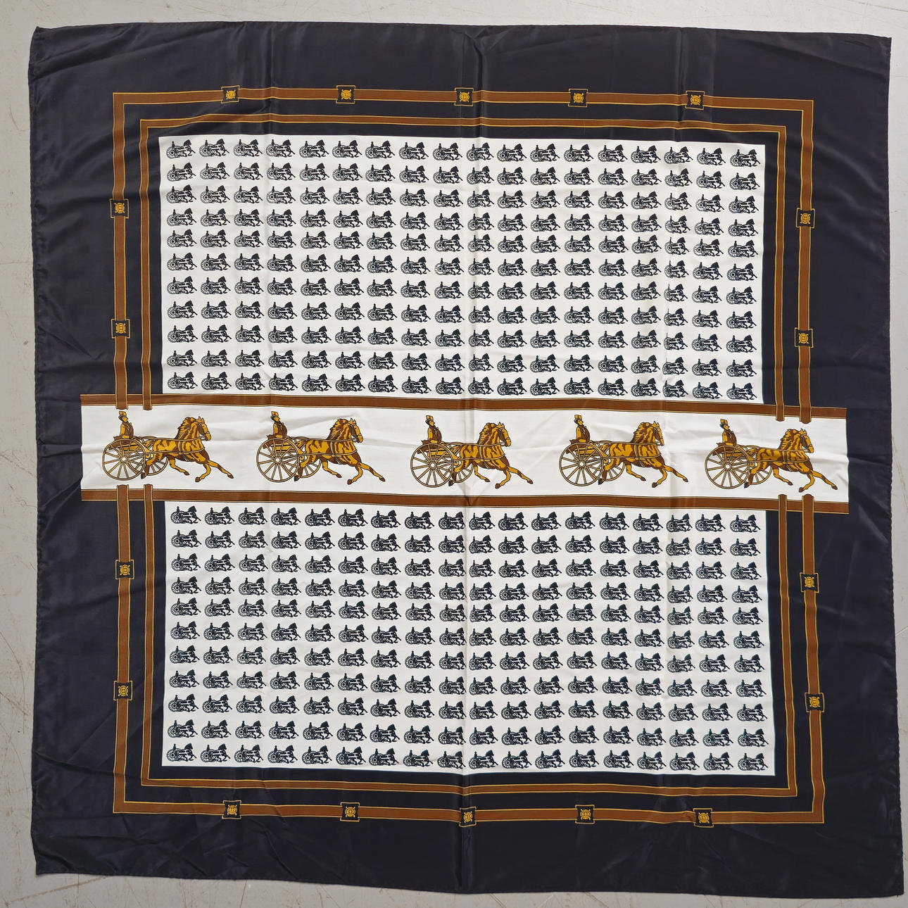 EQUESTRIAN CARRIAGE SCARF. HERMES INSPIRATION.