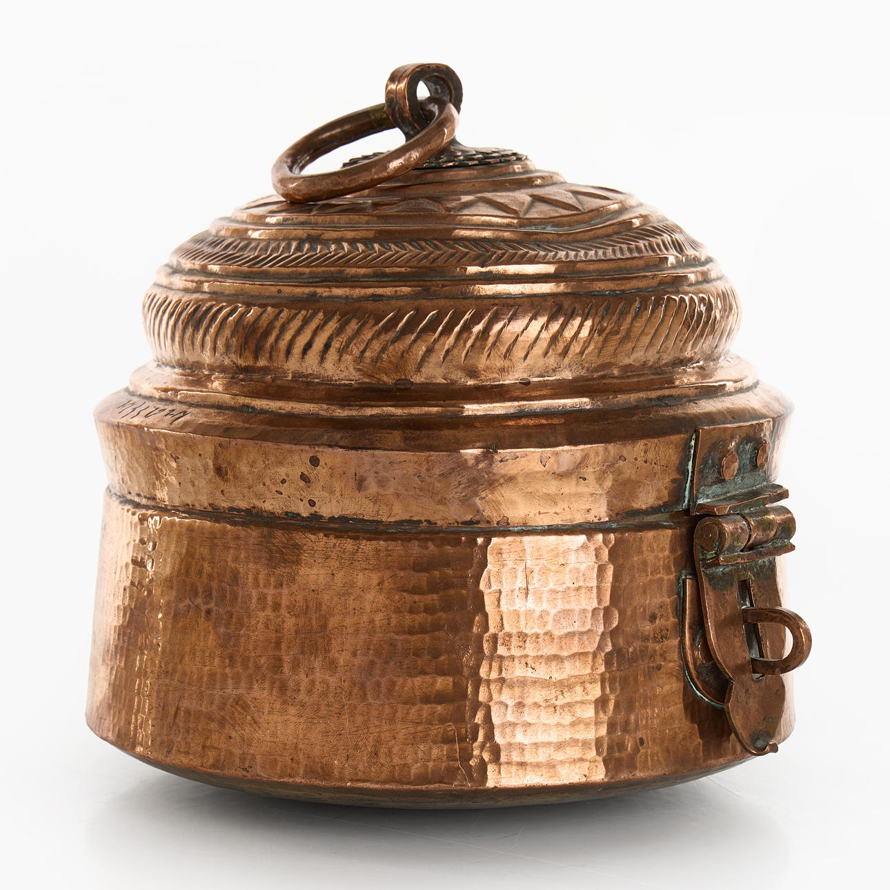 DINNERWARE, copper, oriental, hammered and driven decor.