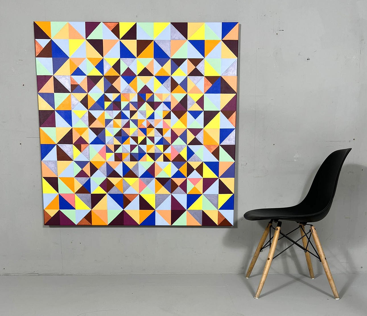Lena László, acrylic on canvas, 'Exactly 299 triangles'.
