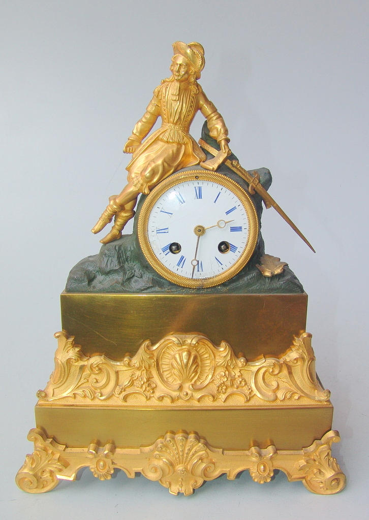 FRANSKT BORDSPENDYL, eldförgylld brons, ”Columbus”, ca 1850.