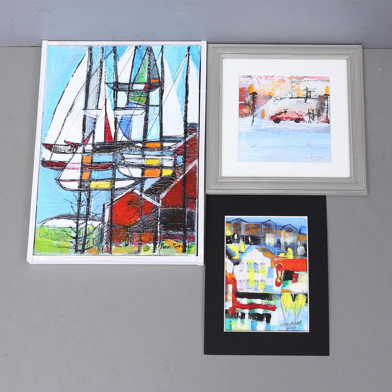 EVA BRODD. Acrylic, 3 pieces, signed and dated.