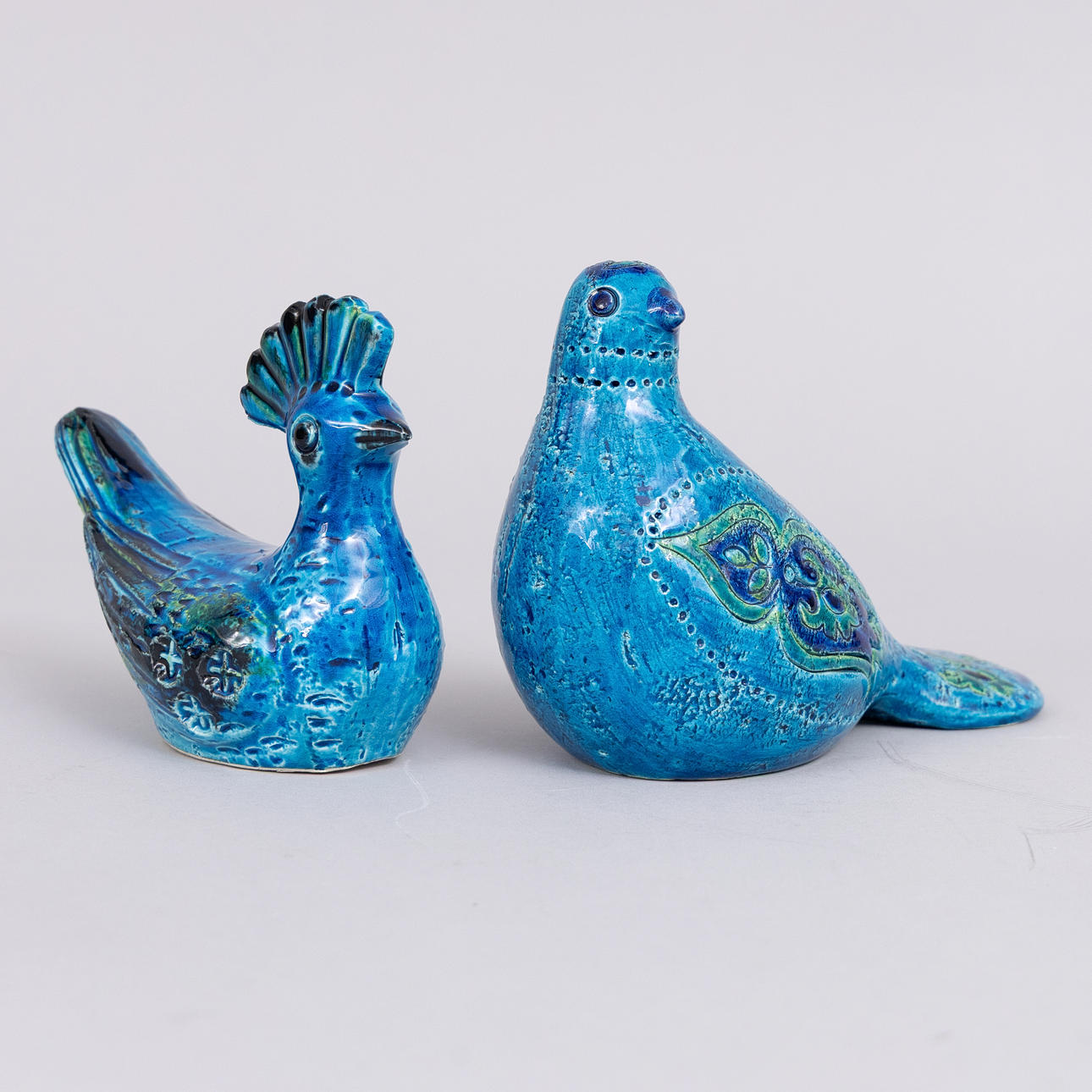 ALDO LONDI. Birds “Rimini Blu”, 2 pcs, Bitossi, Italy. Ceramics