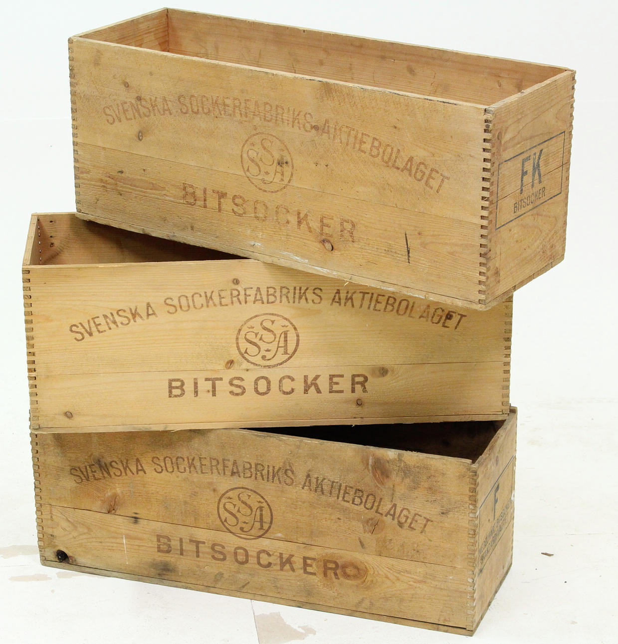 TRÄLÅDOR, 3 st. vintage, sockerbolaget.