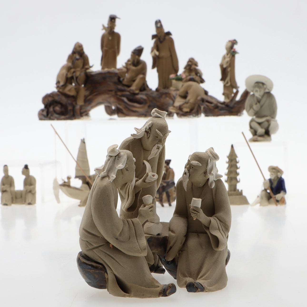MINIATURE FIGURES, 12 pieces, earthenware, China.