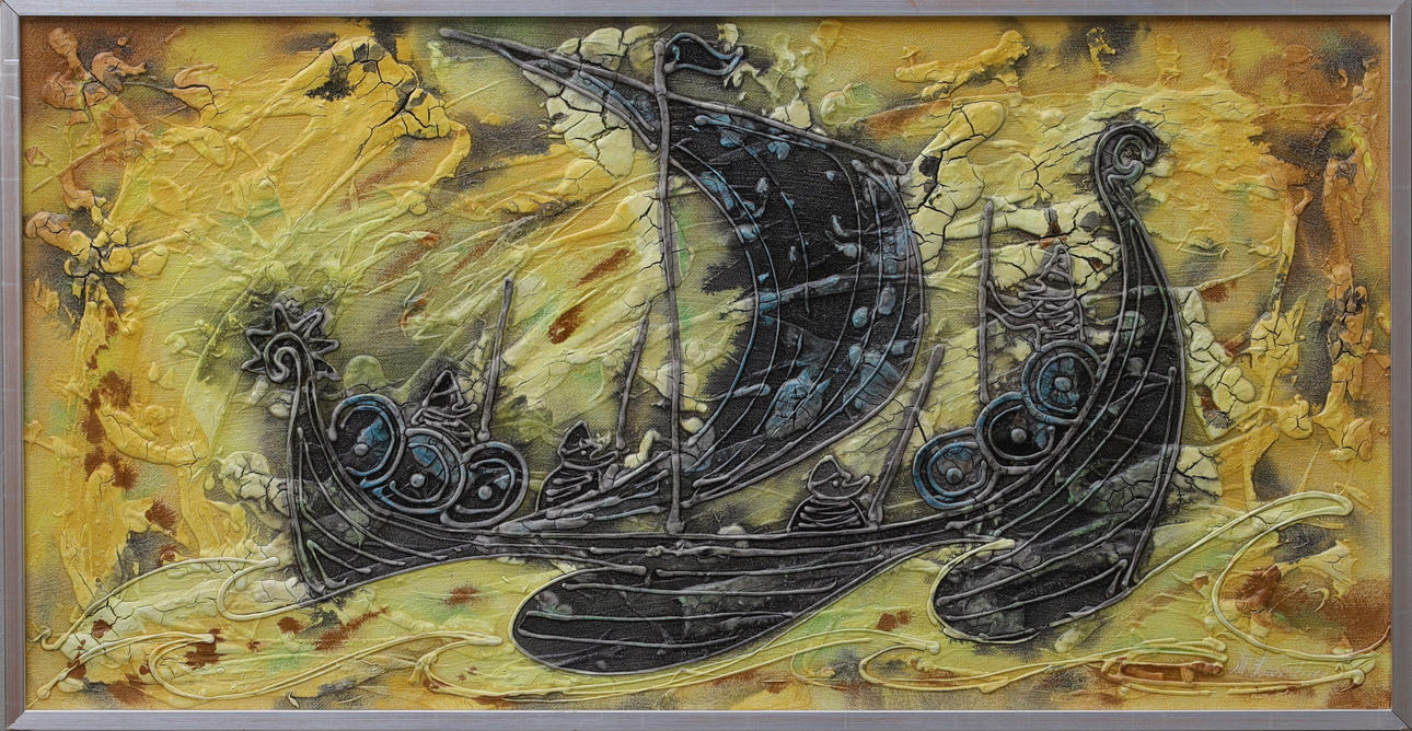 MARIANNE LUNDIN. mixed media on panel, signed.