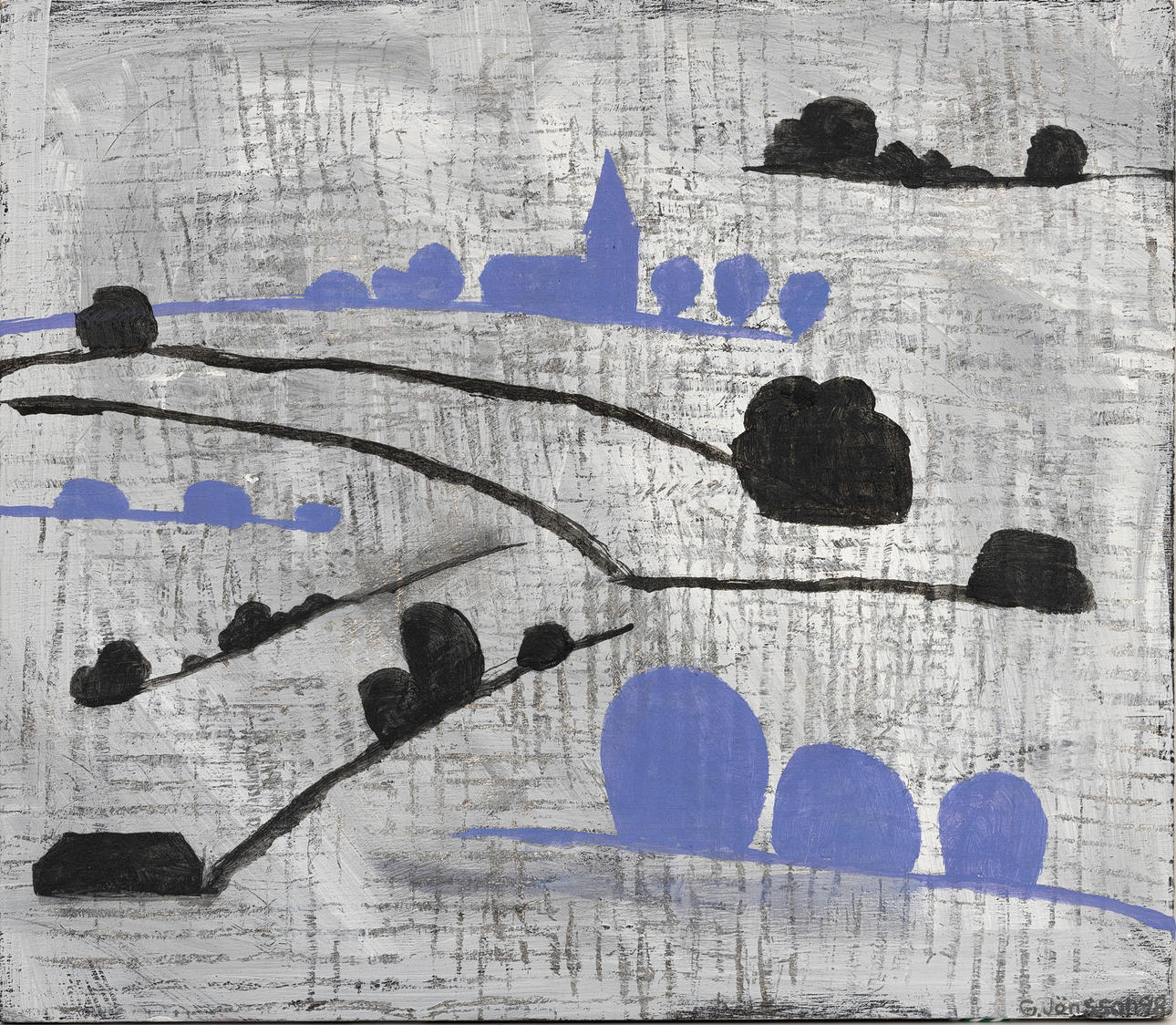 GITTAN JÖNSSON. “The Lost Land”, tempera on panel, signed, dated 1998.
