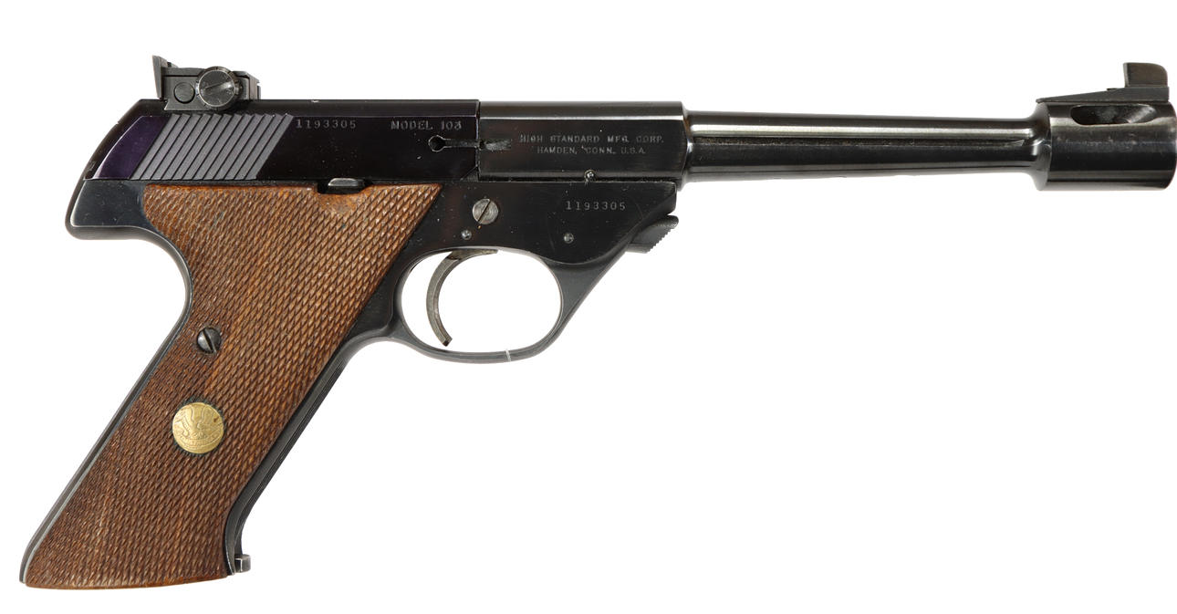 PISTOL WITH EXTRA PIPE, Semi-automatic, make High Standard, model 103 Olympic, calibre .22 short, ex no. 1193305, se no. used.