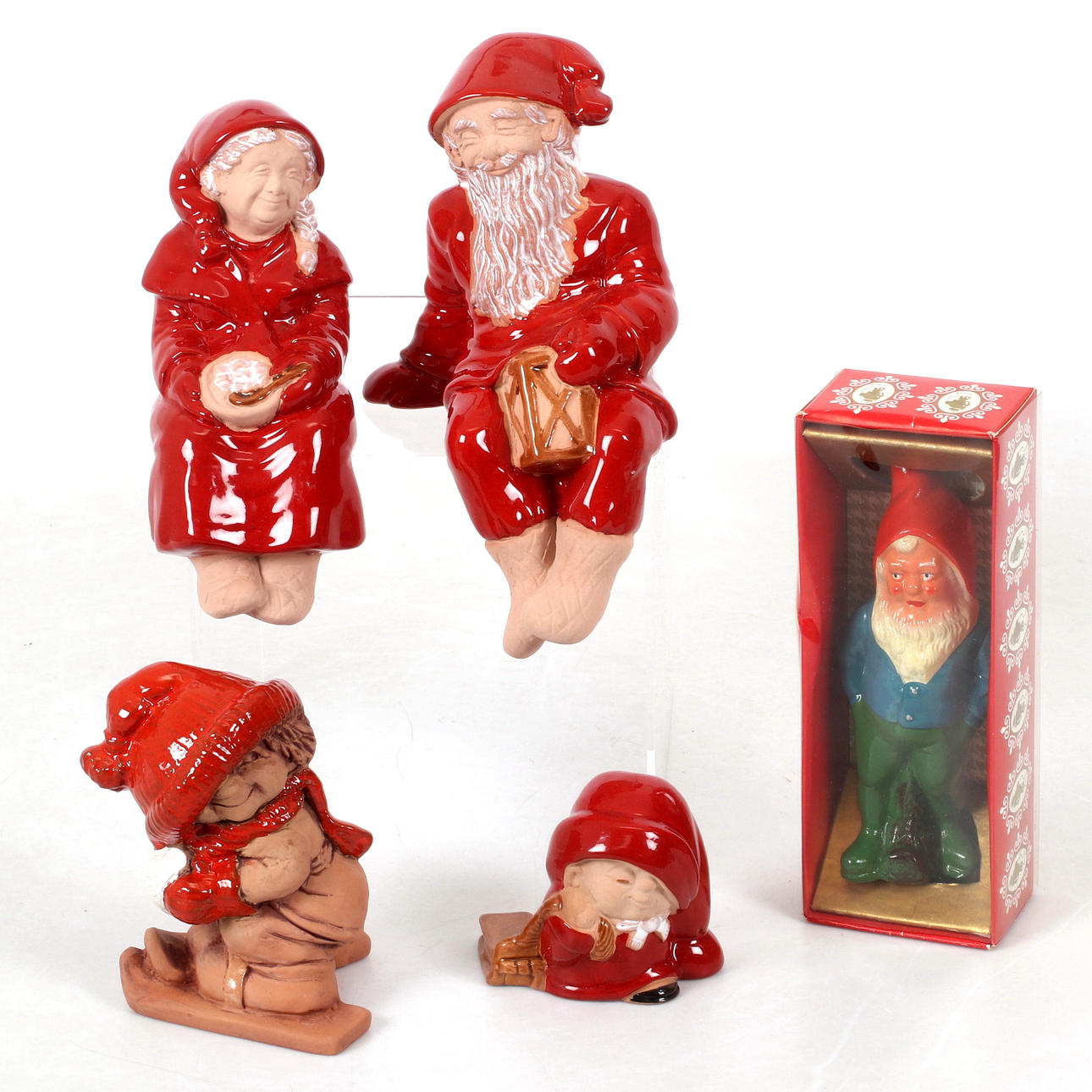 A set of five figures of gnomes, mostly Jie, Gantofta, 20th century.