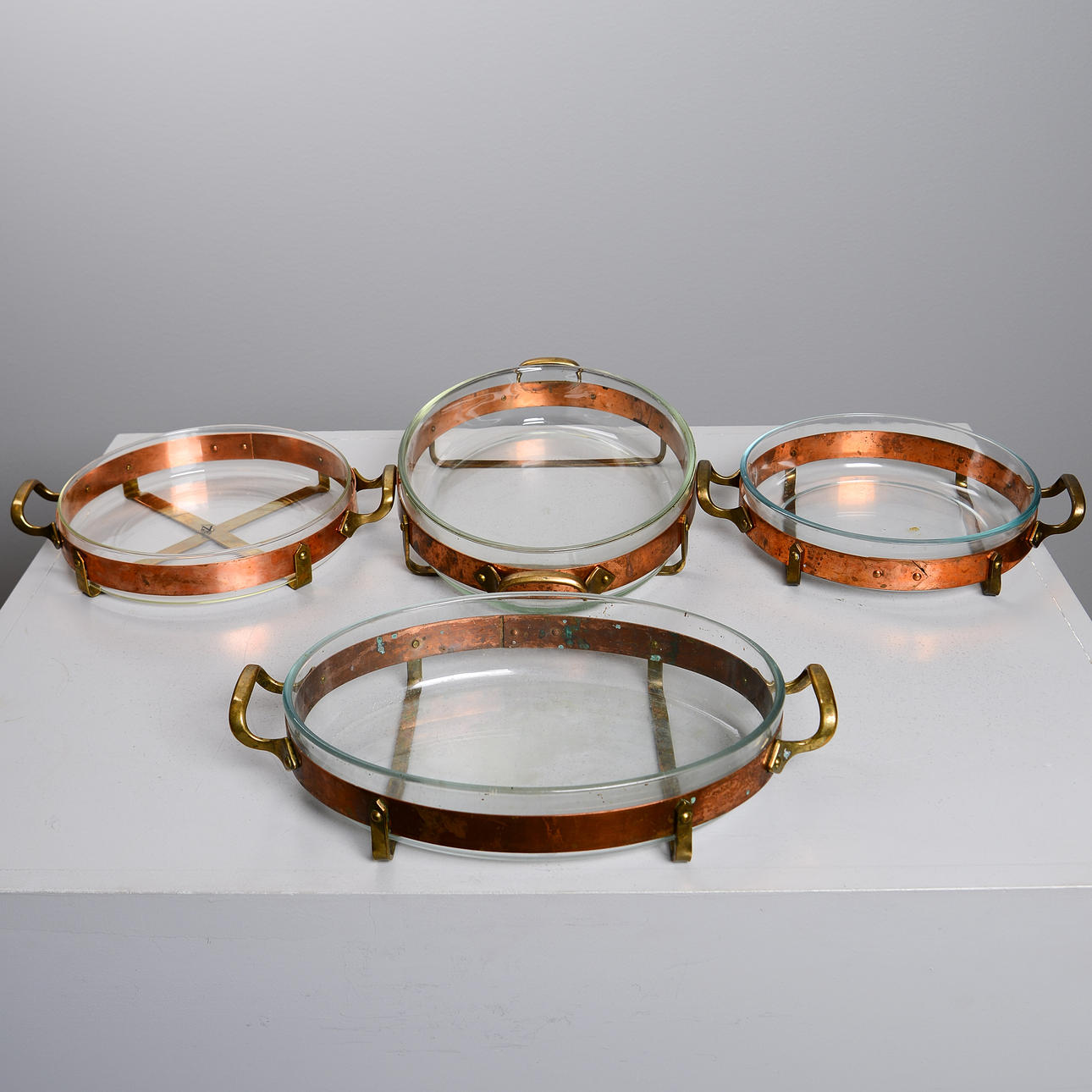 A set of four glass and copper molds, NilsJohan, second part of the 20th century.