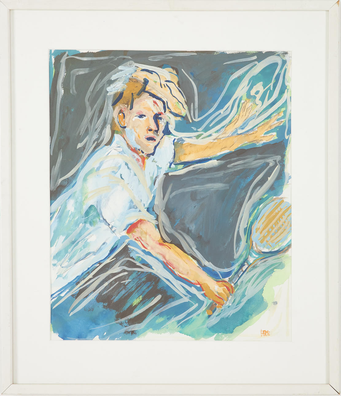 LEOPOLD FARE. Tennis player, gouache, signed.