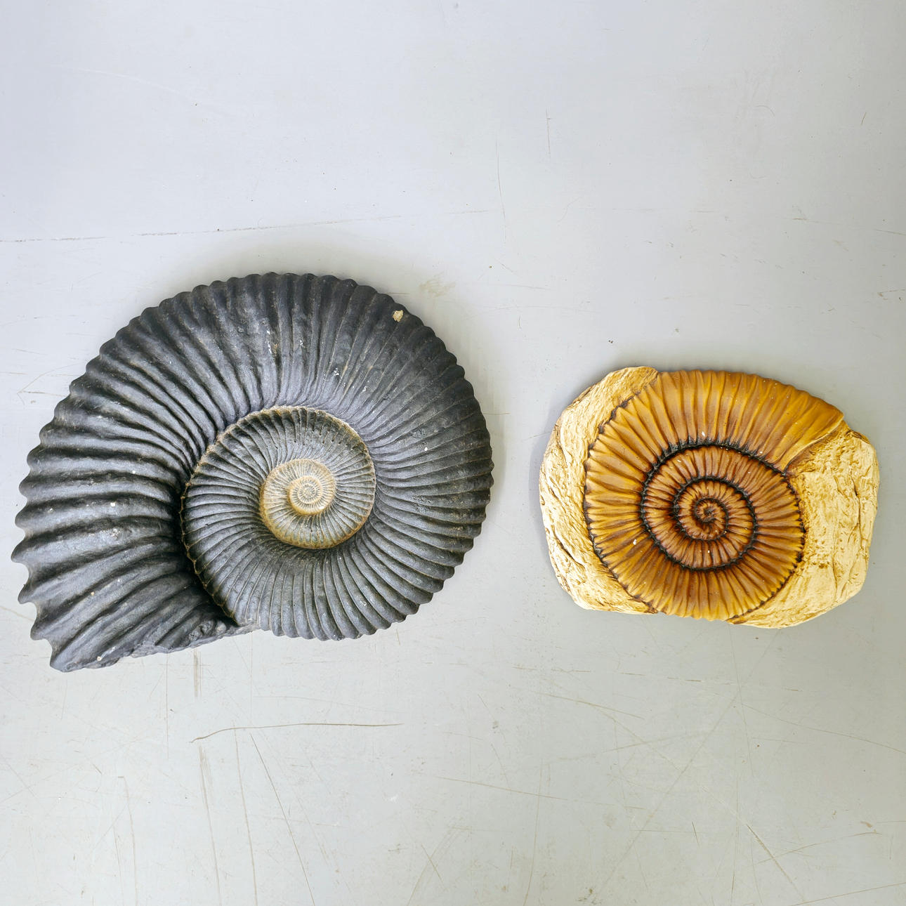 2 FOSSIL-LIKE CERAMIC SCULPTURES.