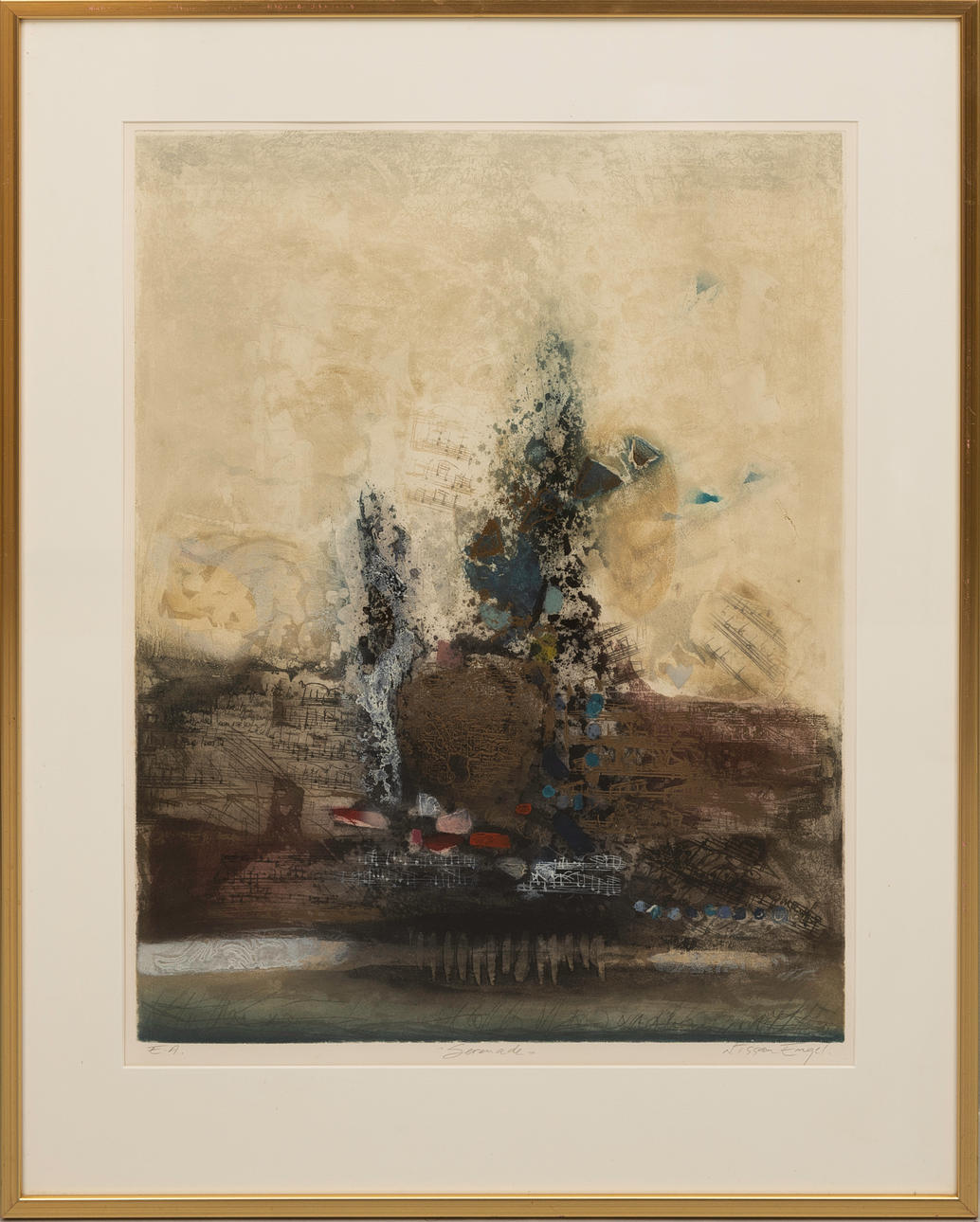 NISSAN  ENGEL. “Serenade” color lithograph, signed E.A.