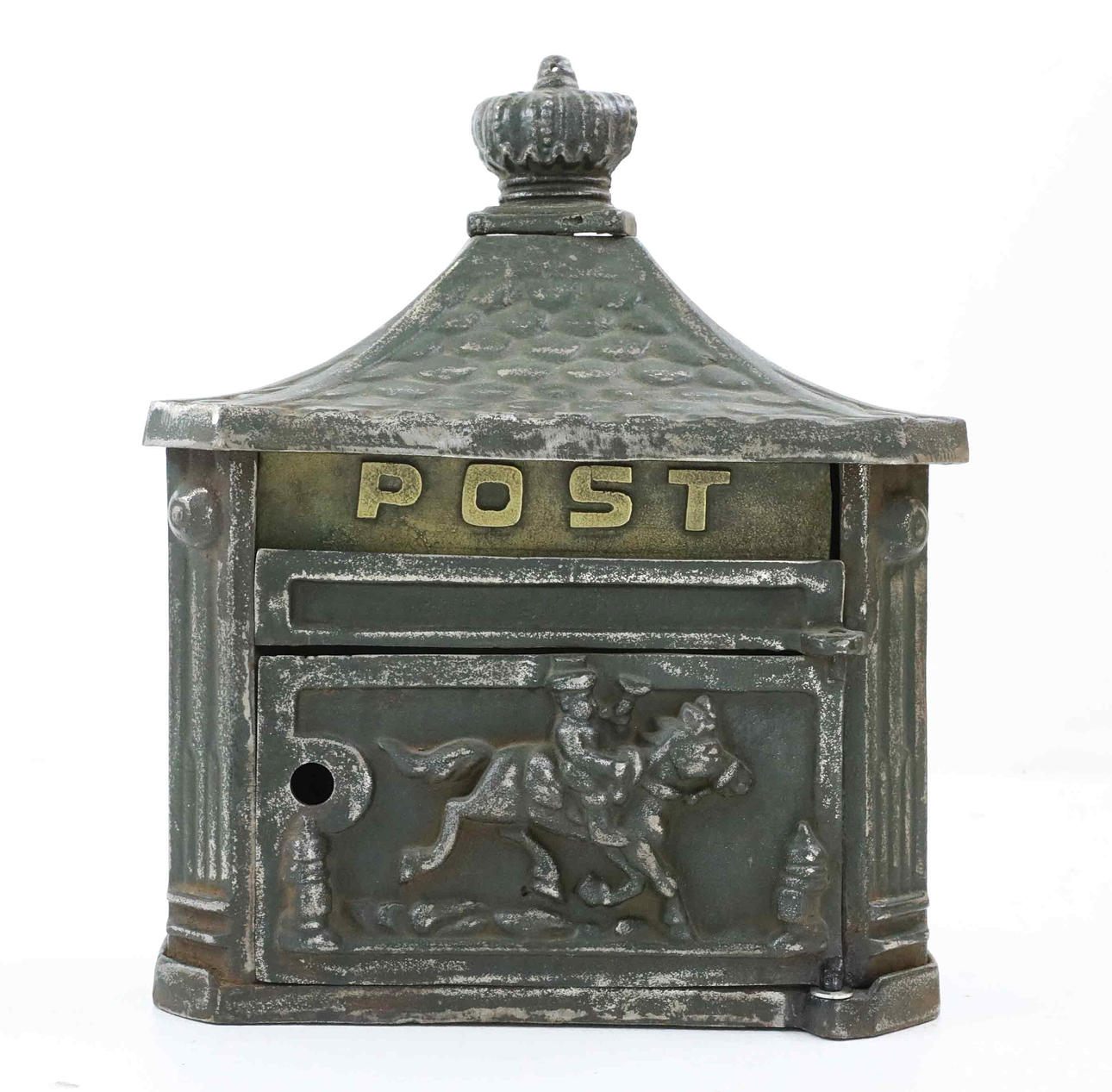 A 20th-century cast iron mailbox.