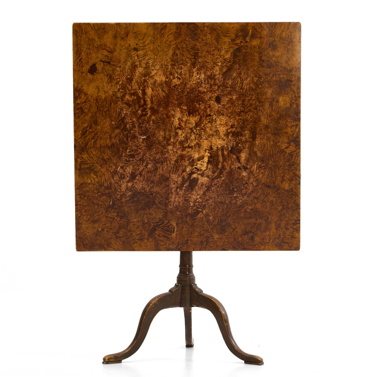A 19th century folding table with root veneer.
