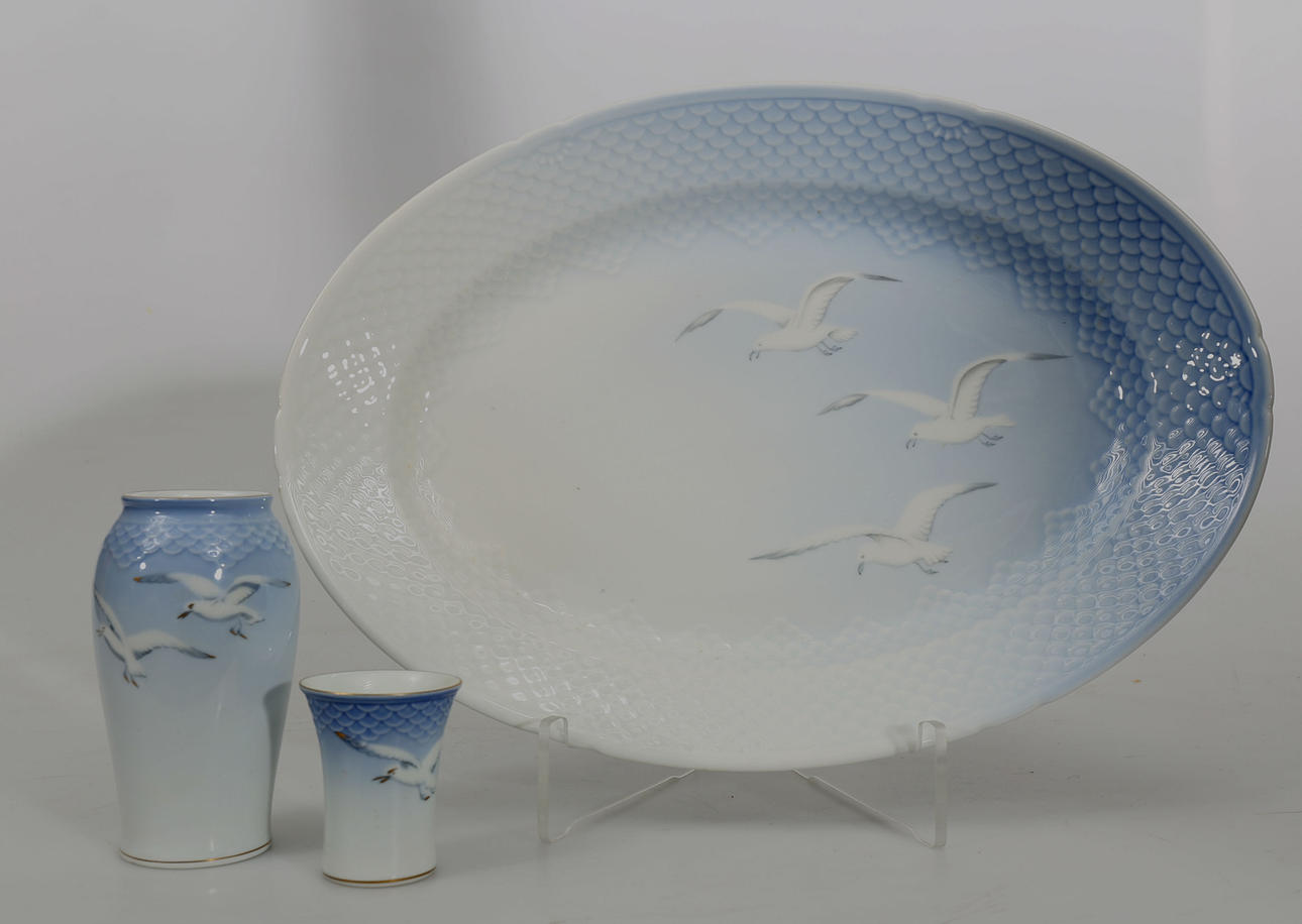 SERVISDELAR, porslin, "Måsen", 3 stycken, Bing & Gröndahl.