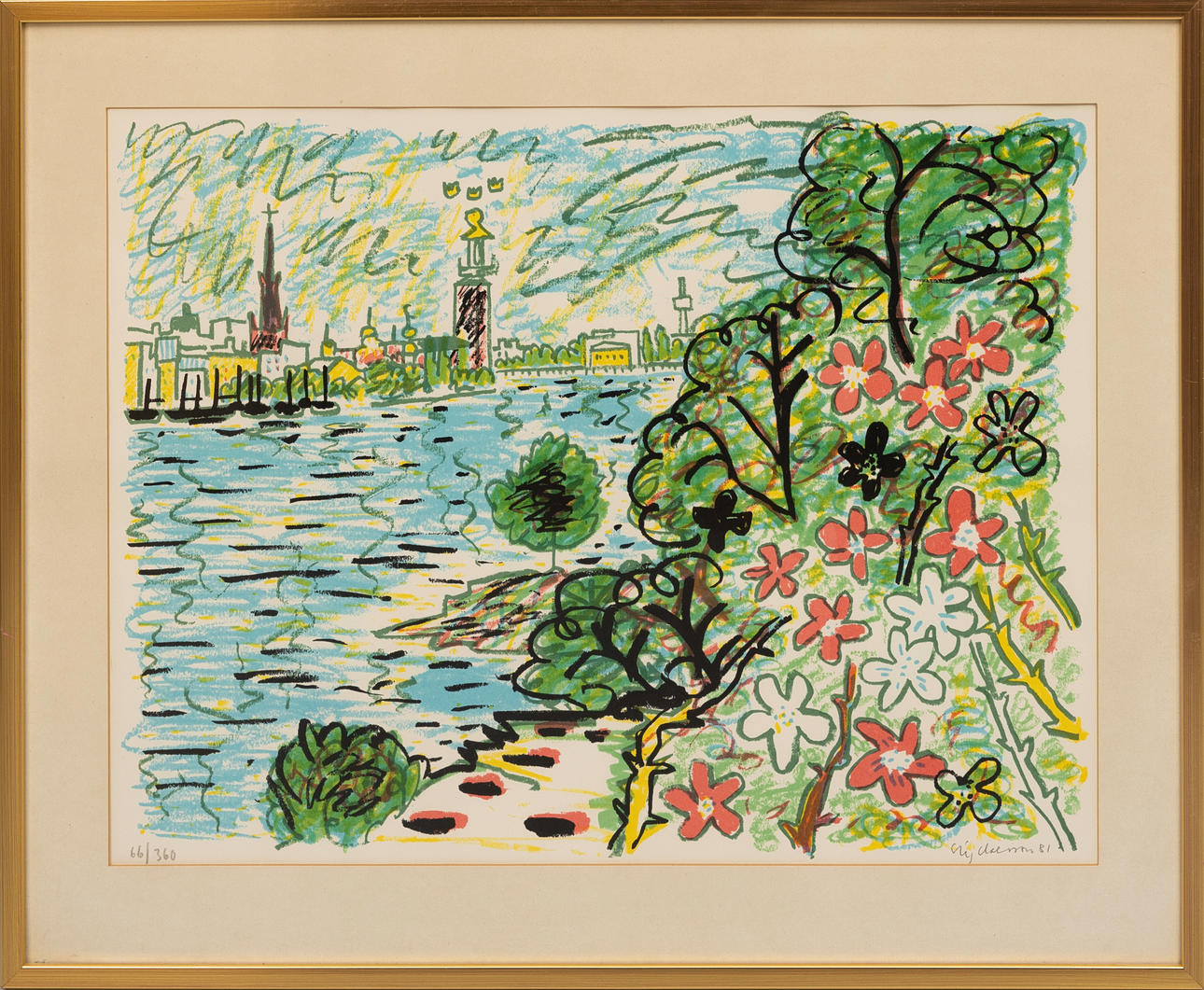 STIG (SLAS) CLAESSON. Lithograph in colours, View of the City Hall, signed, numbered and dated, 66/360, -81.