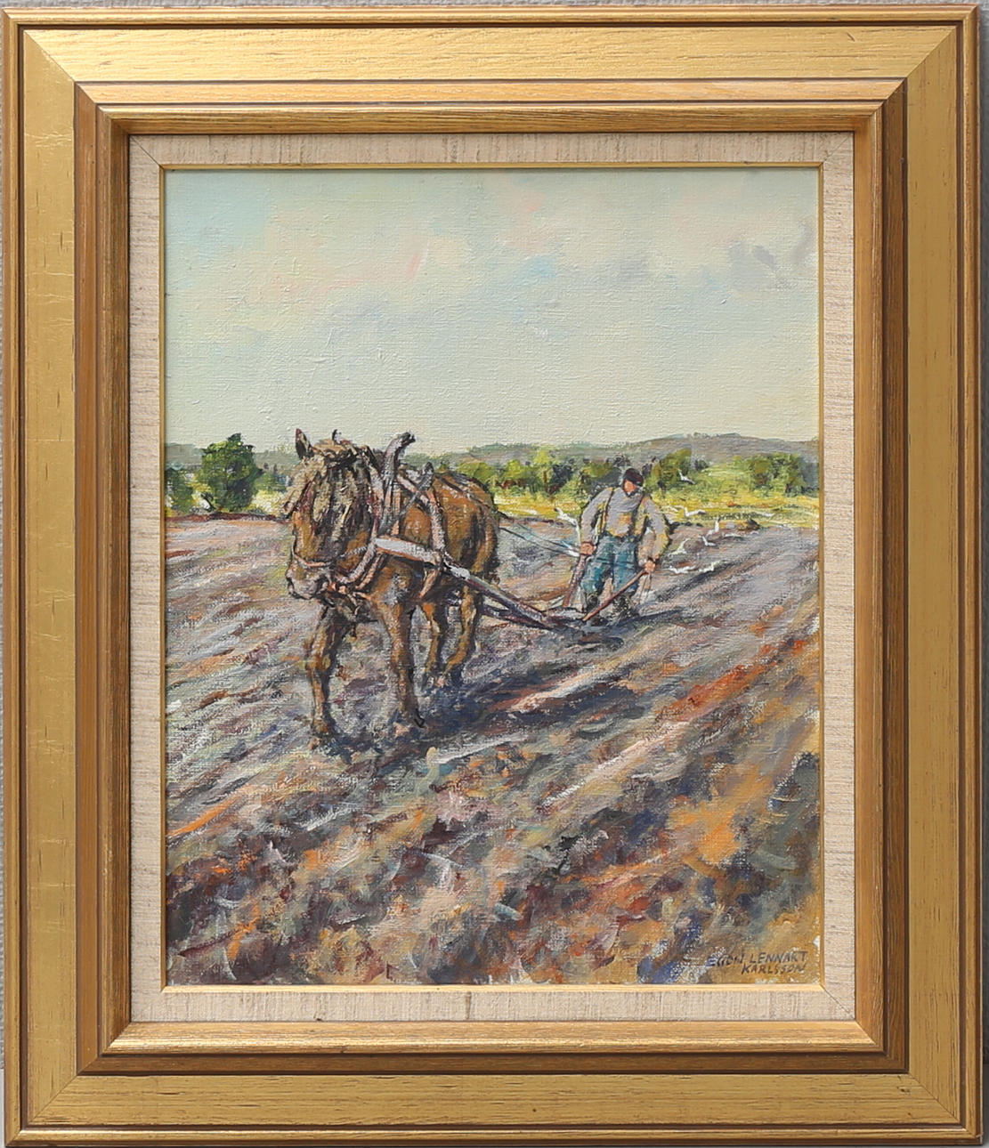 EGON LENNART KARLSSON. "Vårbruket". Olja på duk, signerad.