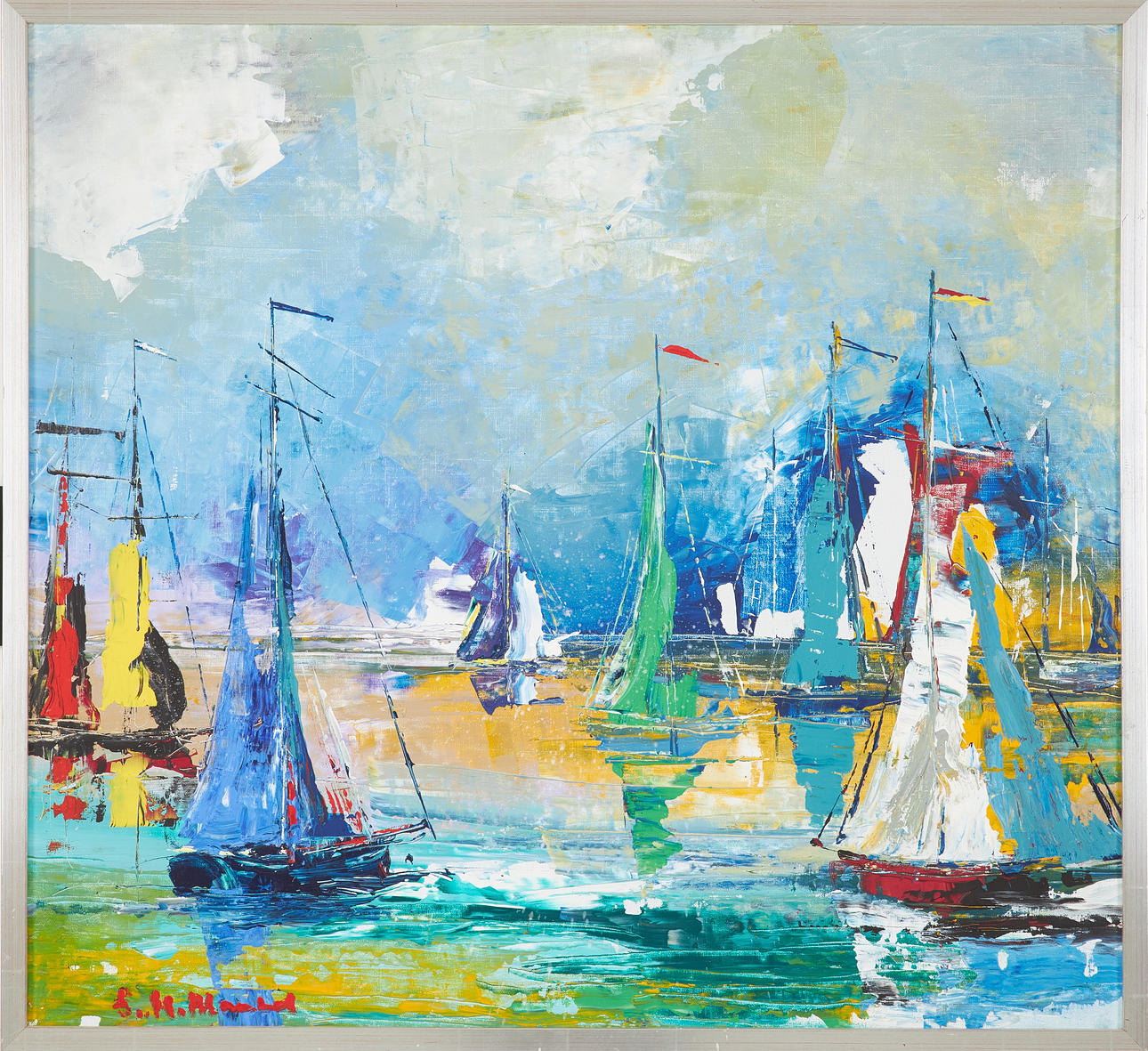 HELMUT MANTEL. veleros, óleo sobre lienzo.