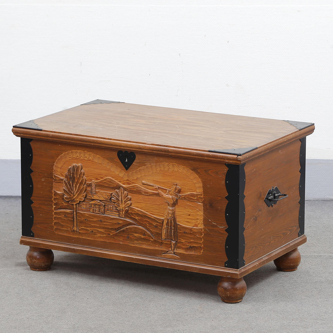 COFFIN, PINE, STAINED, 1950S/1960S.