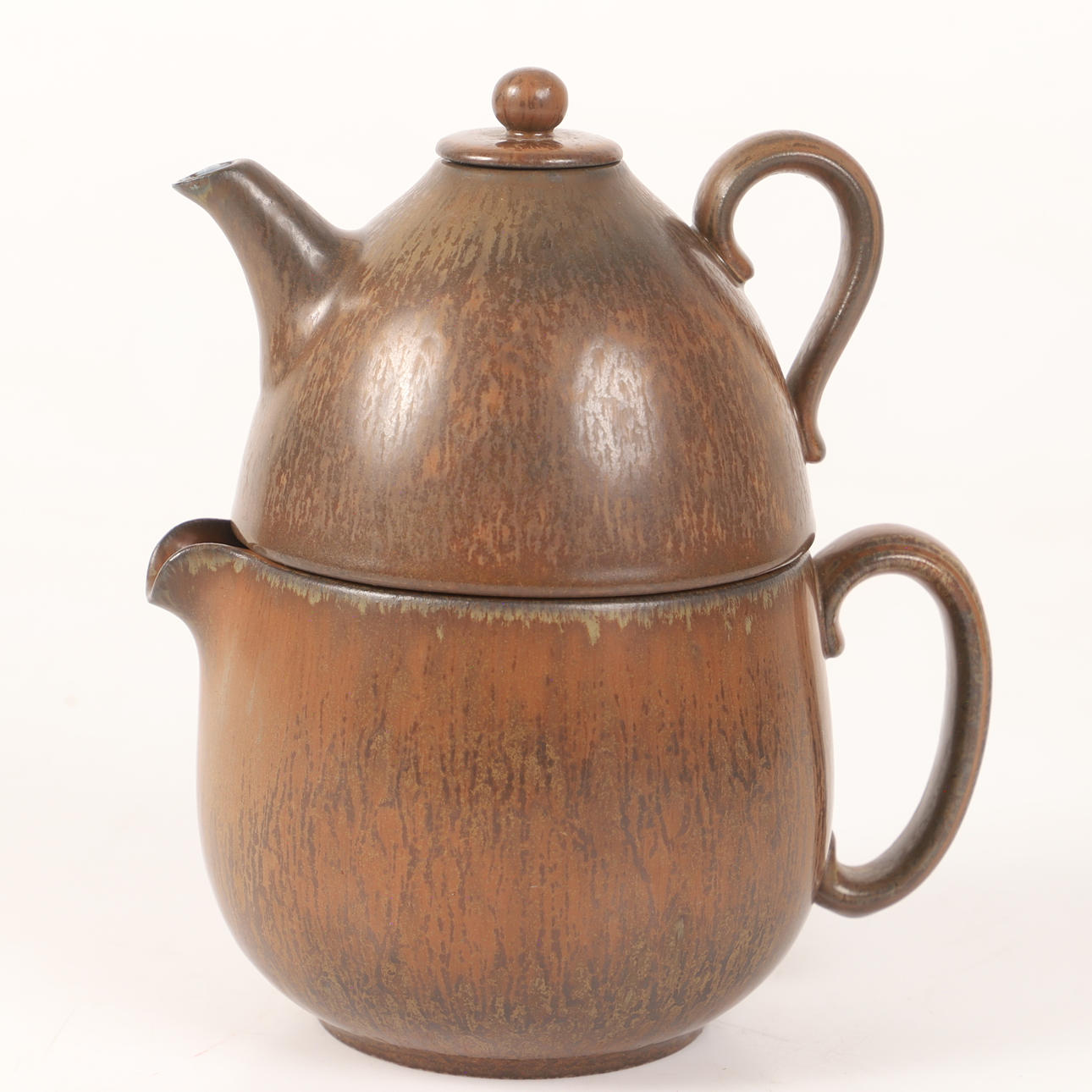 GUNNAR NYLUND. Tetera, llamada tetera doble, de gres esmaltado Harfur, Rörstrand.