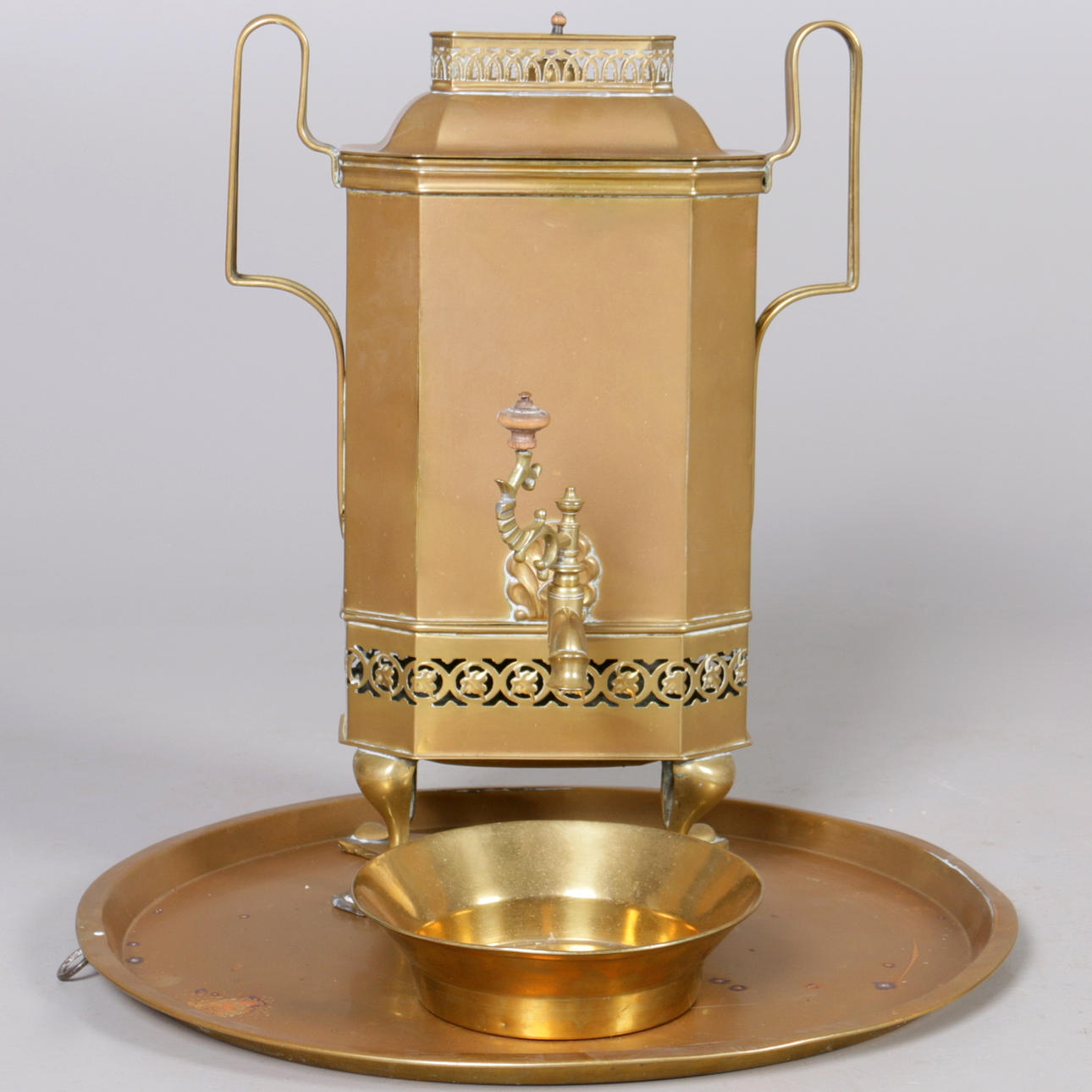 SAMOVAR, mässing, 3 delar, Kolchugino, Ryssland, 1800/1900-tal.