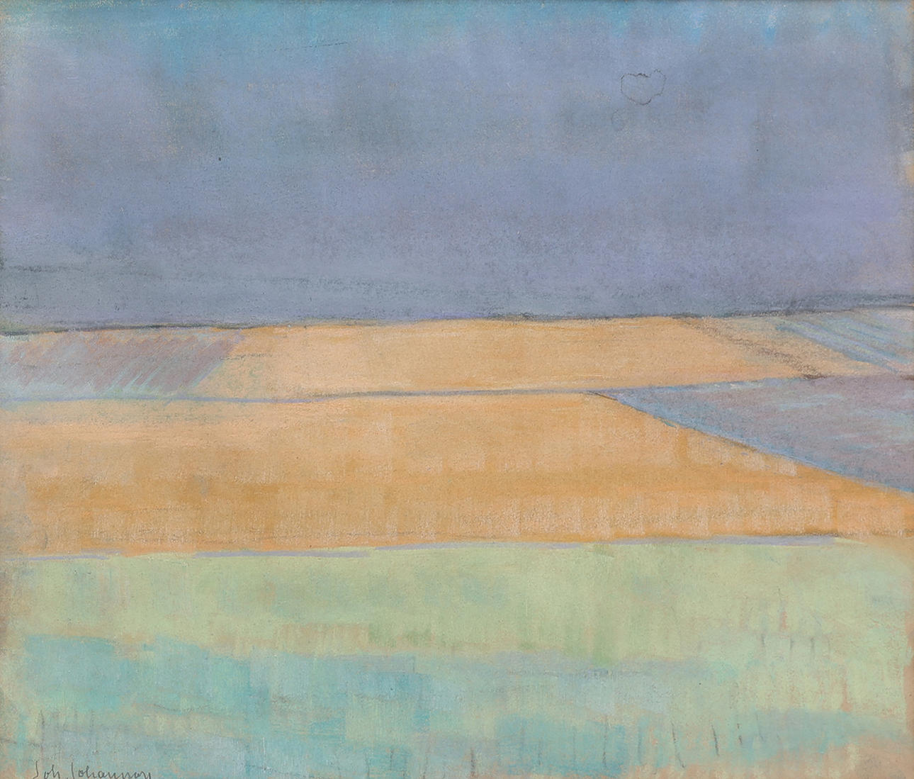 JOHAN JOHANSSON. PASTEL ON PAPER, FIELD LANDSCAPE, SIGNED.