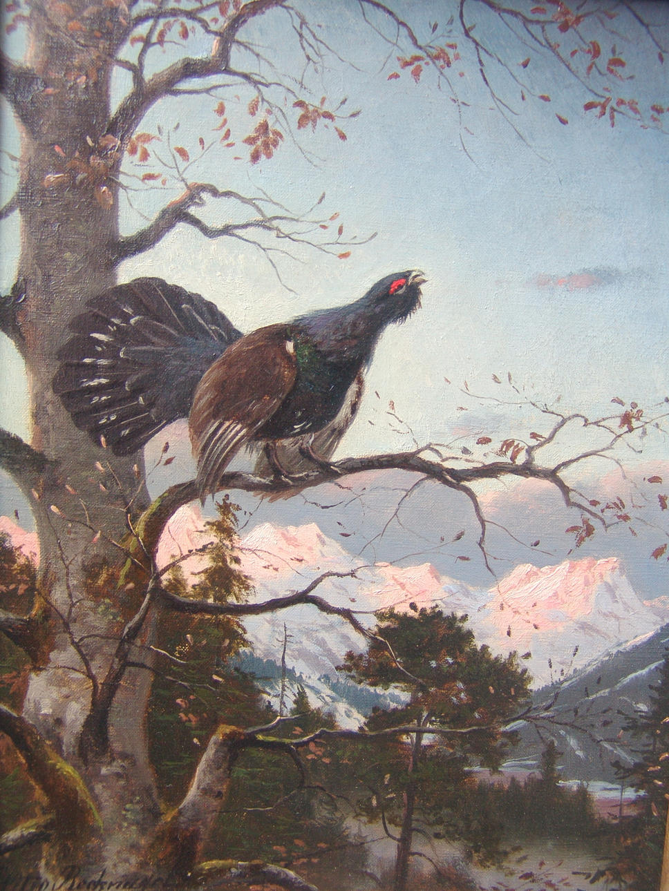 OTTO RECKNAGEL 1845- 1926 MÜNCHEN. frieri ripa framför ett berg bakgrund.