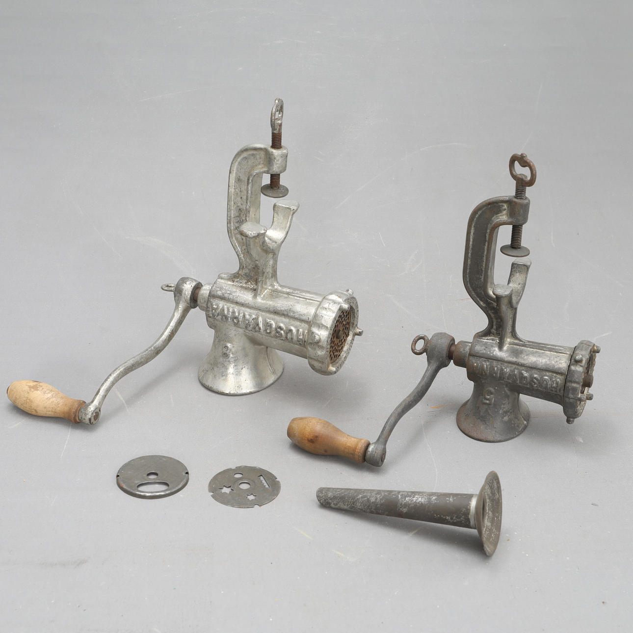 MEAT GRINDERS, two pieces, Husqvarna.