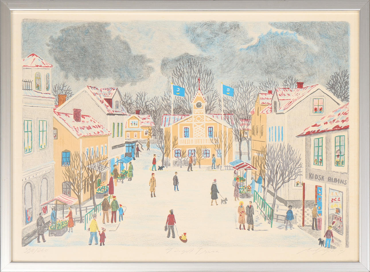 CURT SJÖBERG. Lithograph in colour, “Torget Trosa”, signed and numbered, 330/340.