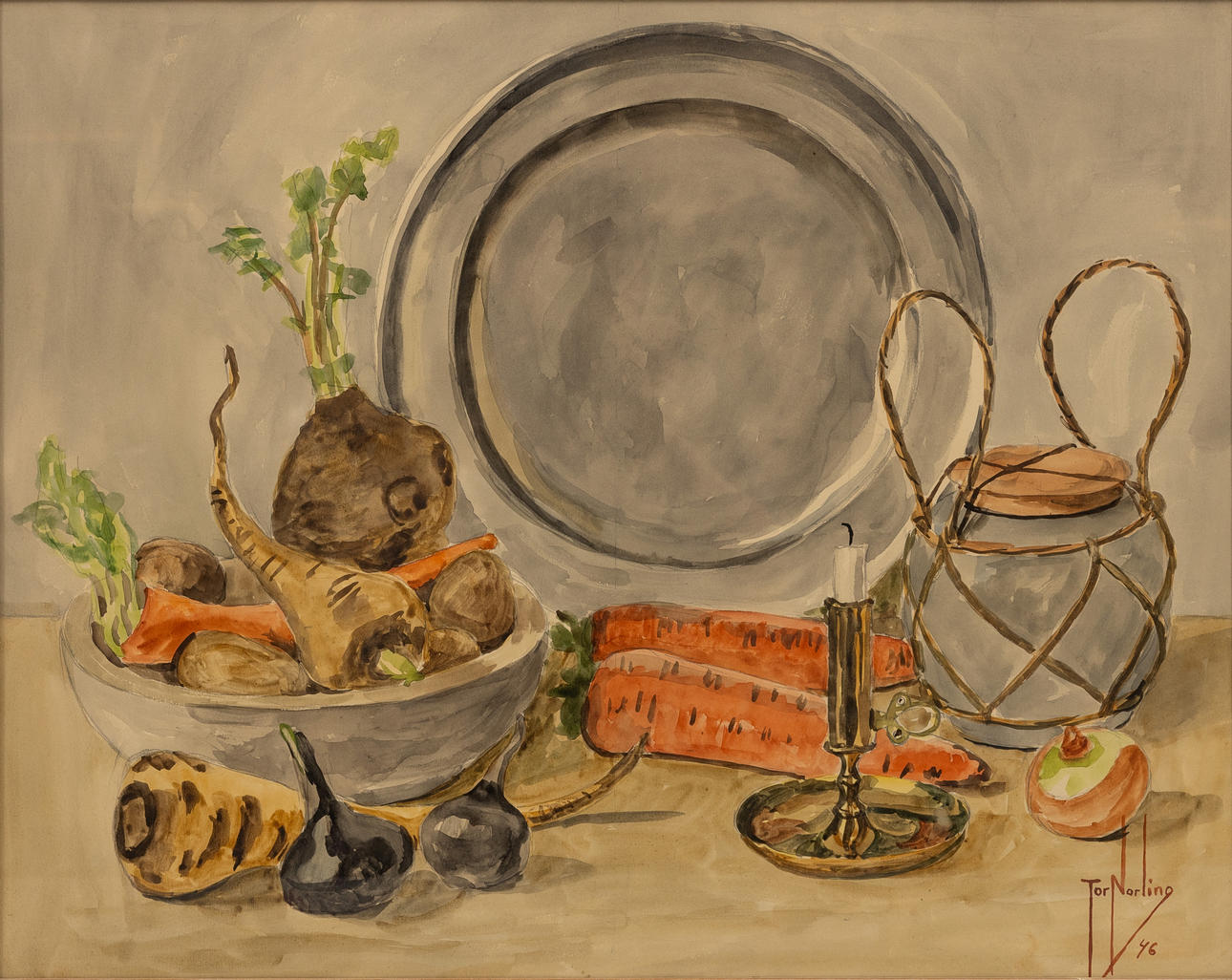 TOR  NORLING. Watercolour, Still life, signed and dated, -46.