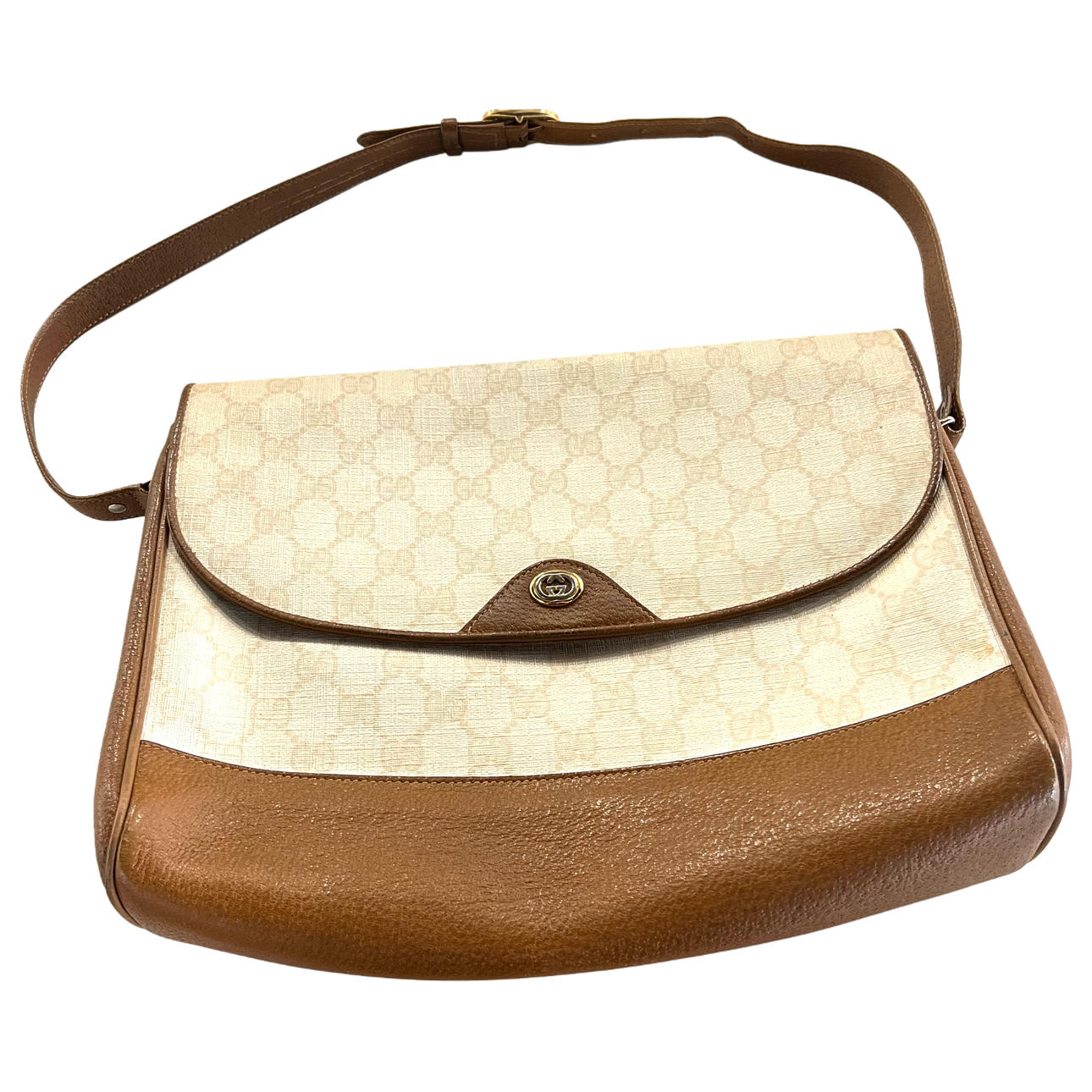 GUCCI. Canvas and leather bag, 80s.