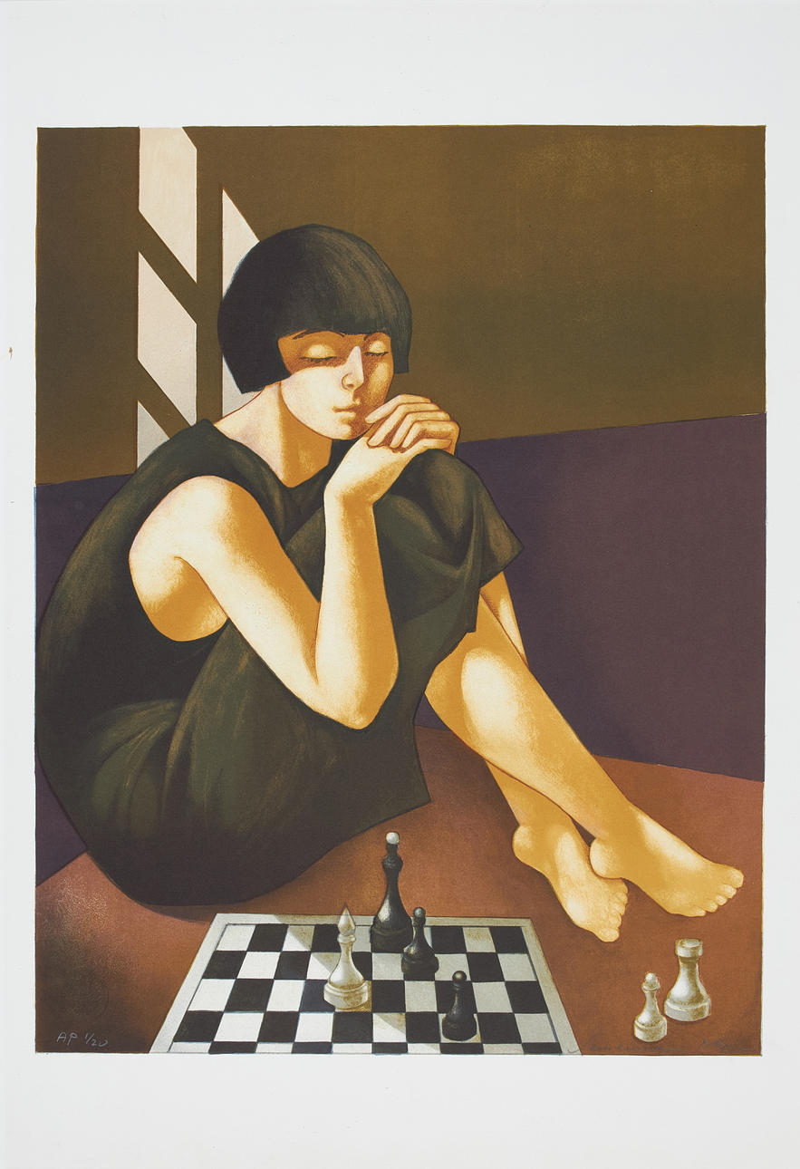 OLGA SEMENOVA. Chess game, color lithograph, signed and numbered AP 1/20.
