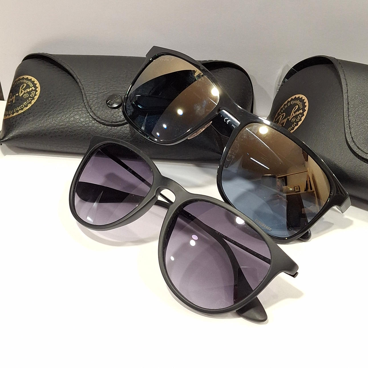 RAY-BAN. 2 different models sunglasses in black paste. A Chromance. With cases.