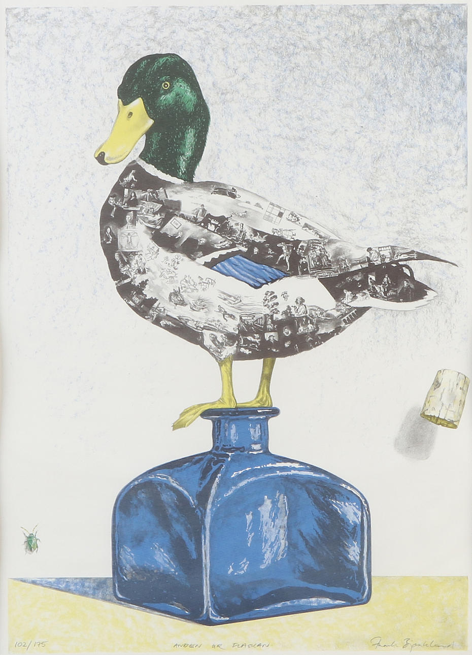 FRANK BJÖRKLUND. Lithography, 102/175. “Second watch the bottle”. Signed.