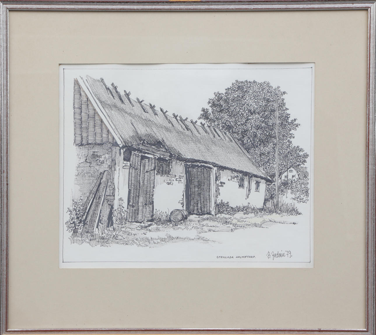 BERT ZEDRÉN. A drawing, ink, Stenlada, Holmetorp, signed, 1979.