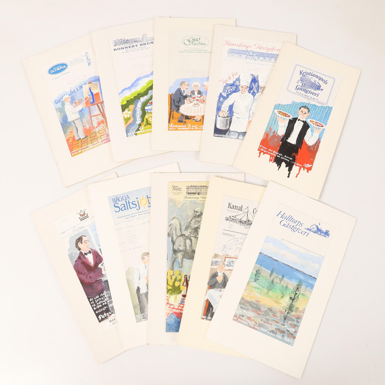 IVAN PETERSSON. Tavern notes, 10 pieces, mixed media, signed Peter.