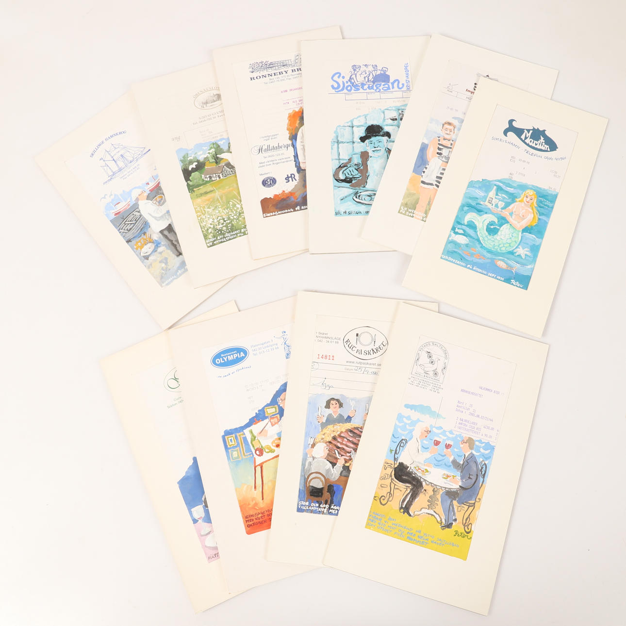 IVAN PETERSSON. Tavern notes, 10 pieces, mixed media, signed Peter.