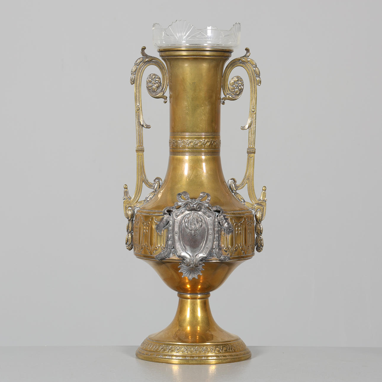 VASE with glass insert, metal.