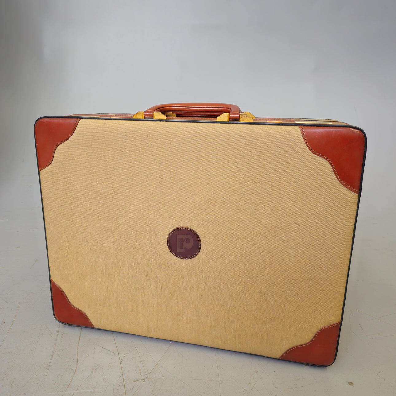 PACO RABANNE. DOUBLE BRIEFCASE. CANVAS AND LEATHER APPLICATION. C. 1970S.