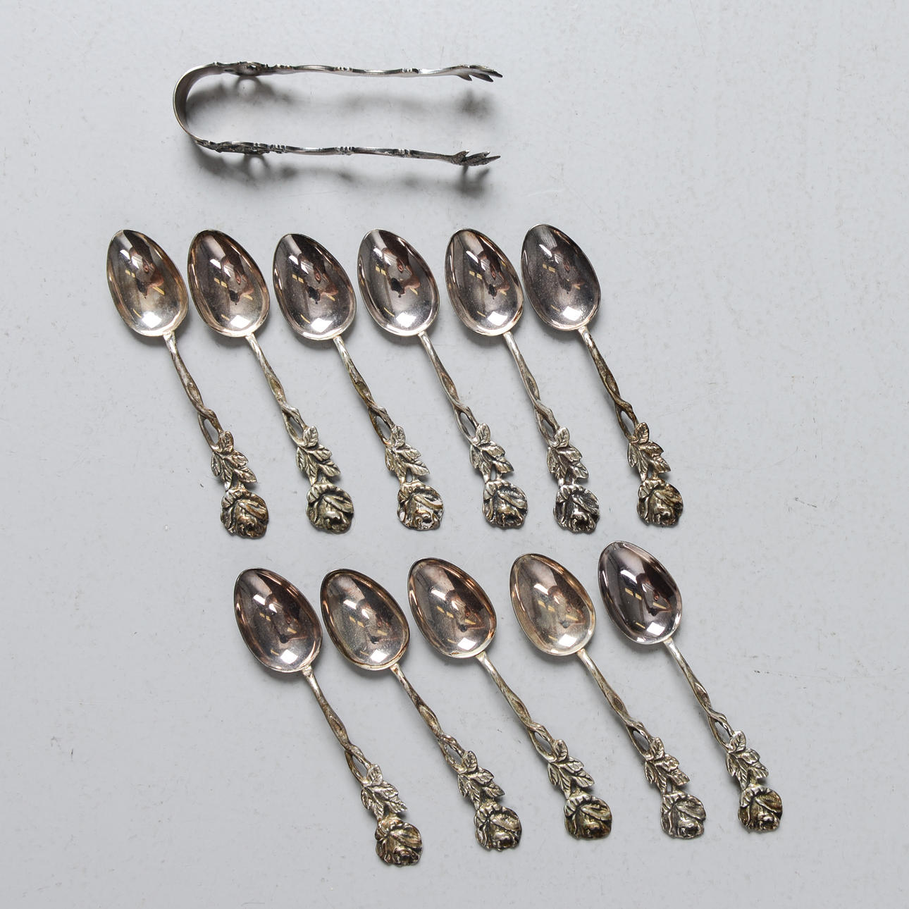 SPOONS & TONGS, silver, Gewe Silvervarfabriken, 1957.