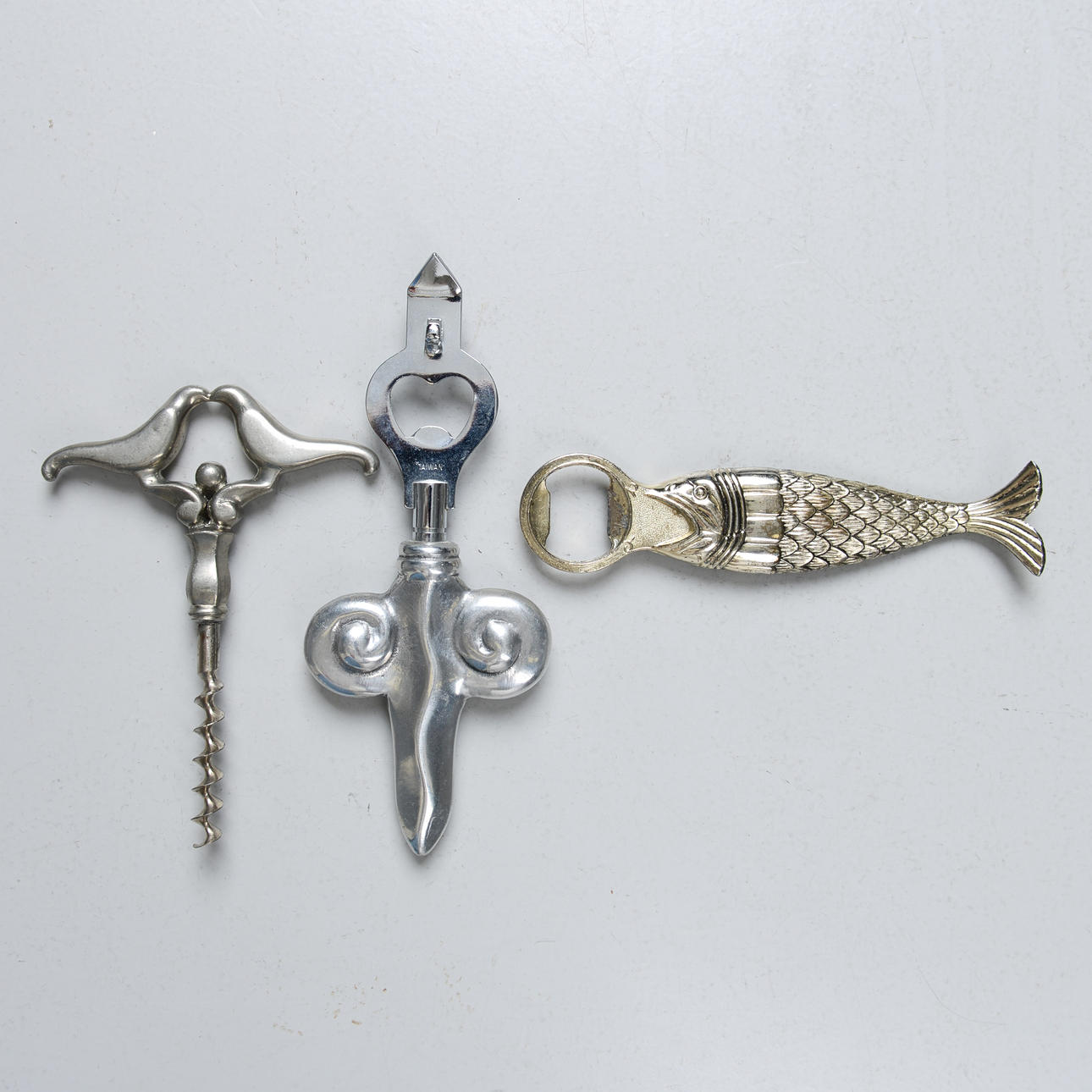 BOTTLE OPENER, 3 pcs, white metal.