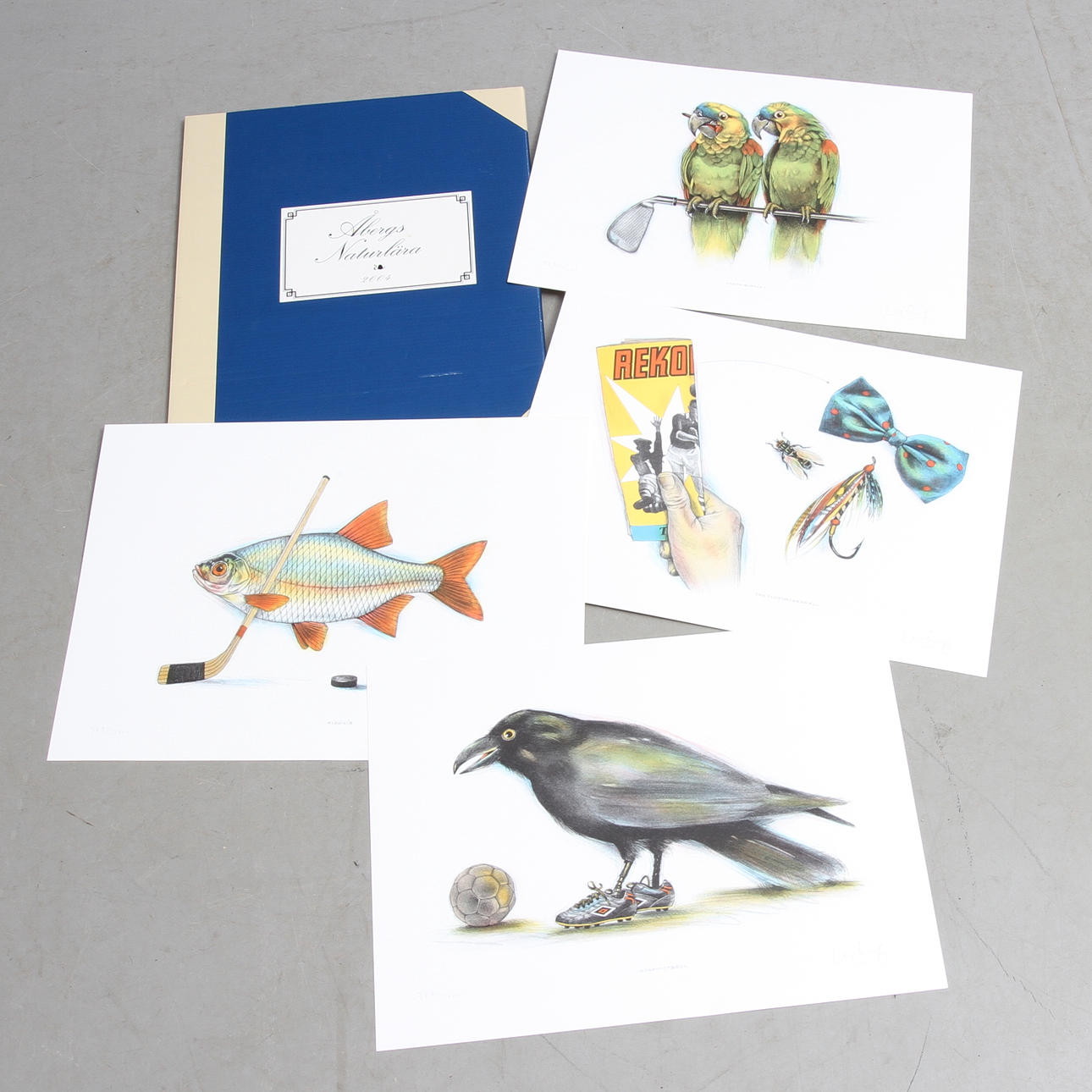 LASSE ÅBERG. Mapp "Naturlära" med 4 st färglitografier, signerade, numrerade 383/2000, år 2004.