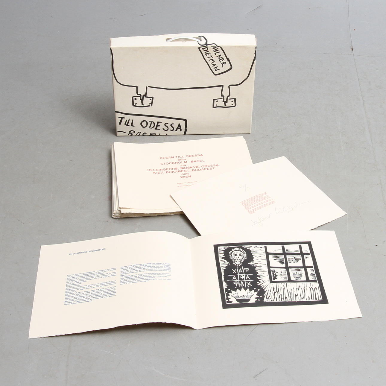 ULF AHLNER /ERIK DIETMAN. "Resan till Odessa eller Stockholm-Basel via Helsingfors, Moskva, Odessa, Kiev, Bukarest, Budapest och Wien", signerad samt numrerad 64/75.