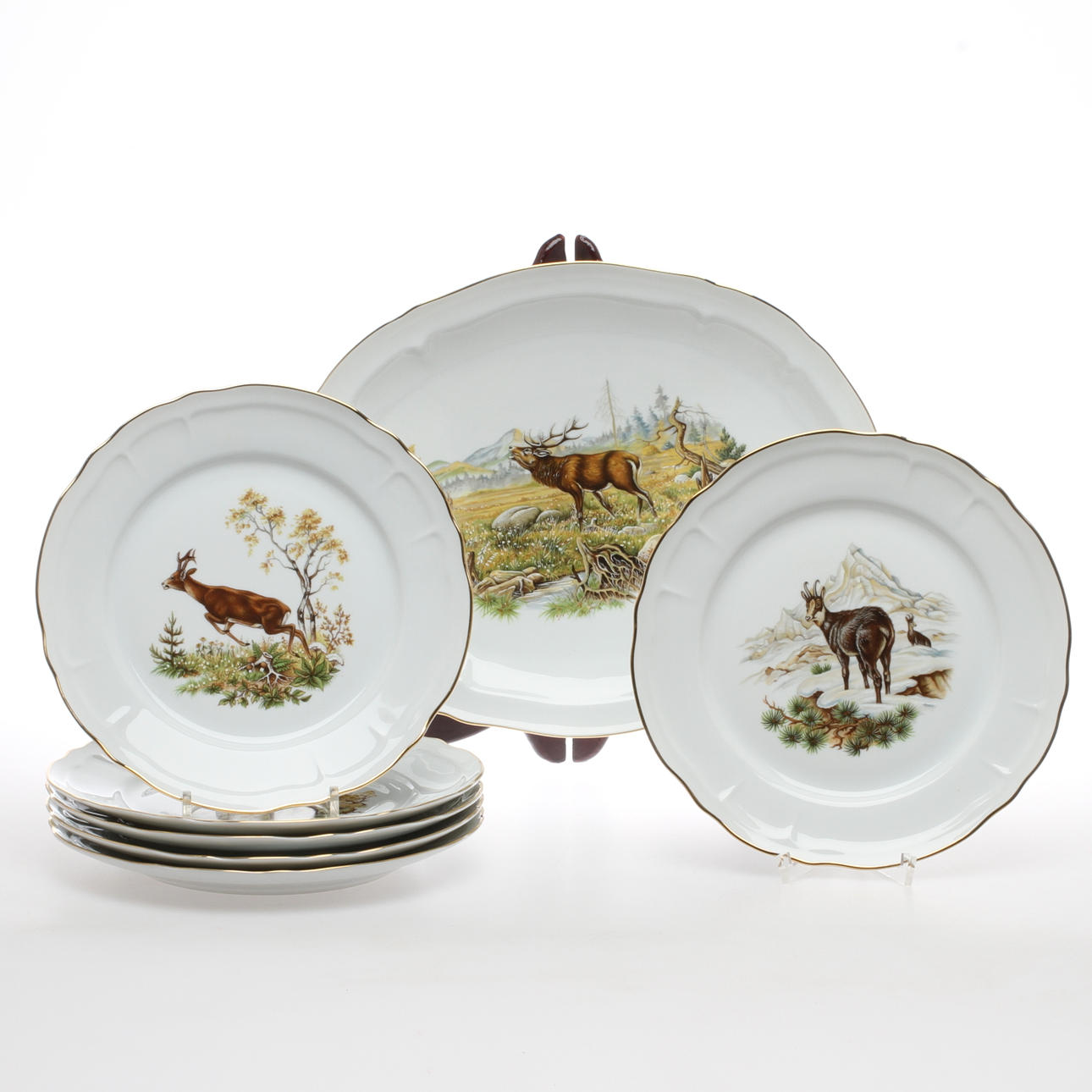 UPPLÄGGNINGSFAT samt TALLRIKAR 6 st, porslin, Decor Eva Portugal.