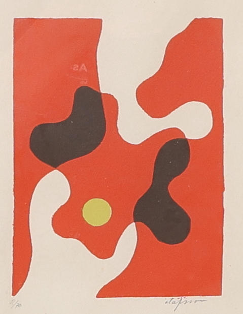 PIERRE OLOFSSON. Colour silkscreen, black on red, 2/70, signed.