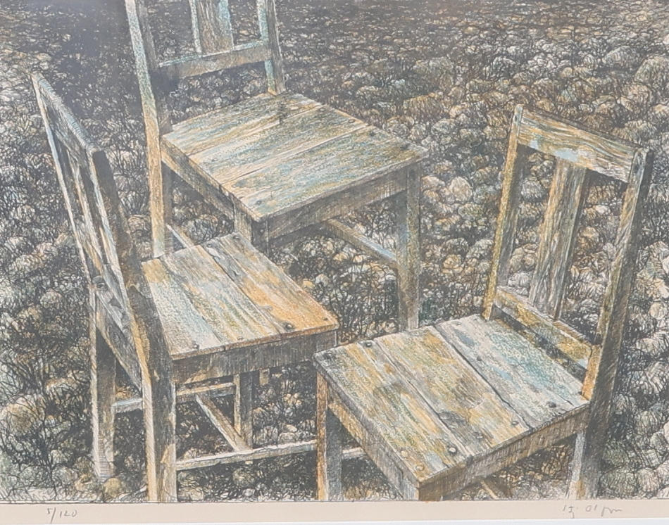 STIG OLSON. Lithograph in colours, chairs, signed and numbered 5/120.
