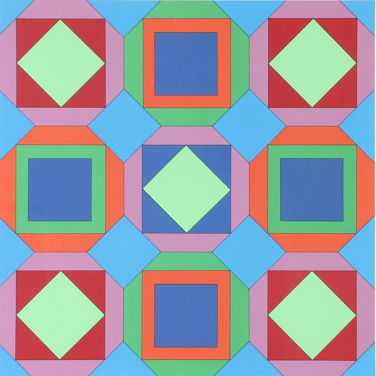 VICTOR VASARELY. Geometric composition, colour silkscreen, signed.
