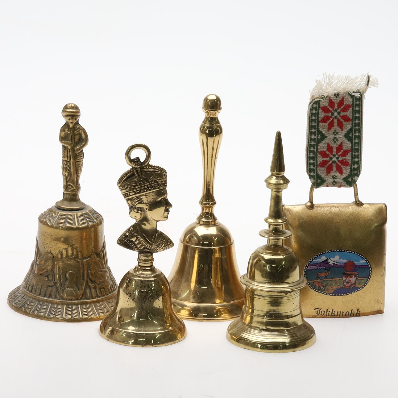 BJÄLLROR. 5 st. Gulmetall. 1900-tal.